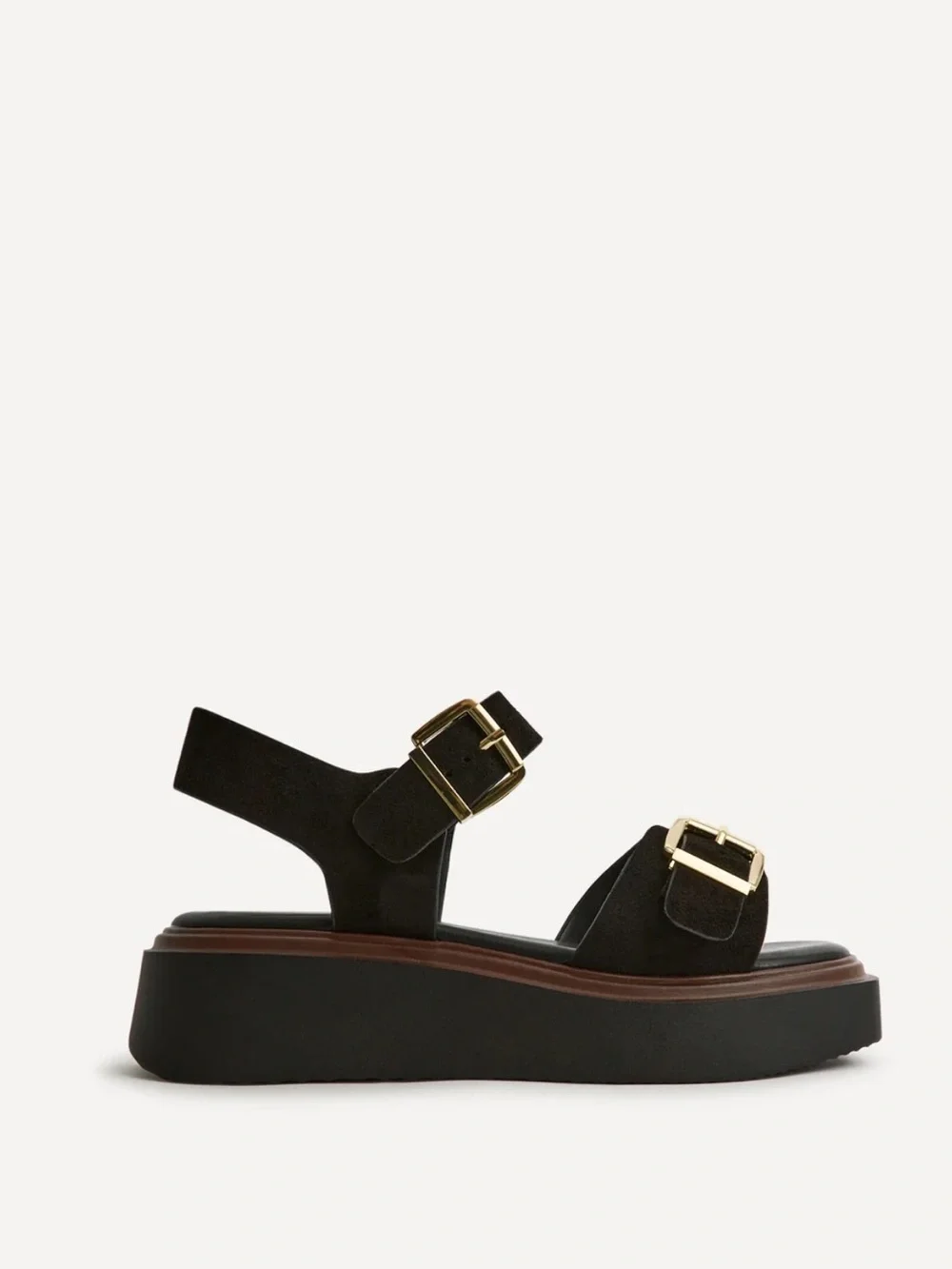 Source Wide Fit Black Flatform Buckle Sandals US size 8